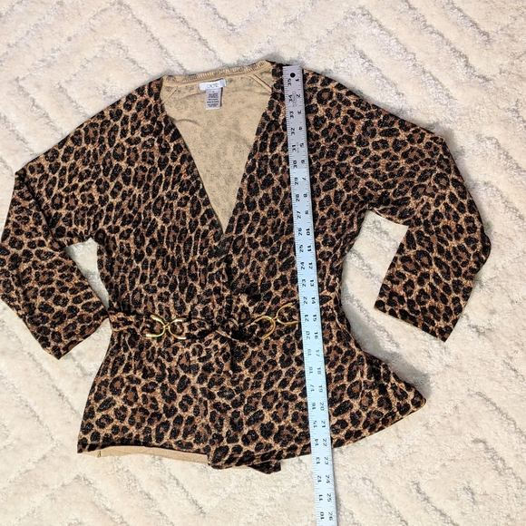 Cache Metallic Leopard Print 3/4 Sleeve Cardigan Sweater, M - Picture 10 of 10